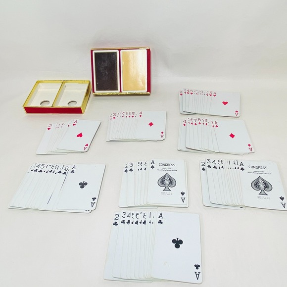 Vintage Congress Playing Cards Red Velvet Box Double Deck Cel-U-Tone Brown Retro - Picture 4 of 4